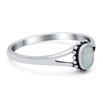 Oval Shape Ring Band Lab Created White Opal 925 Sterling Silver (7mm)
